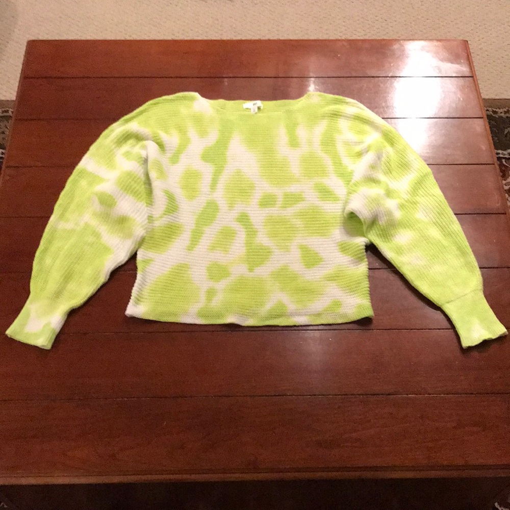 Lime green and white tie die sweater